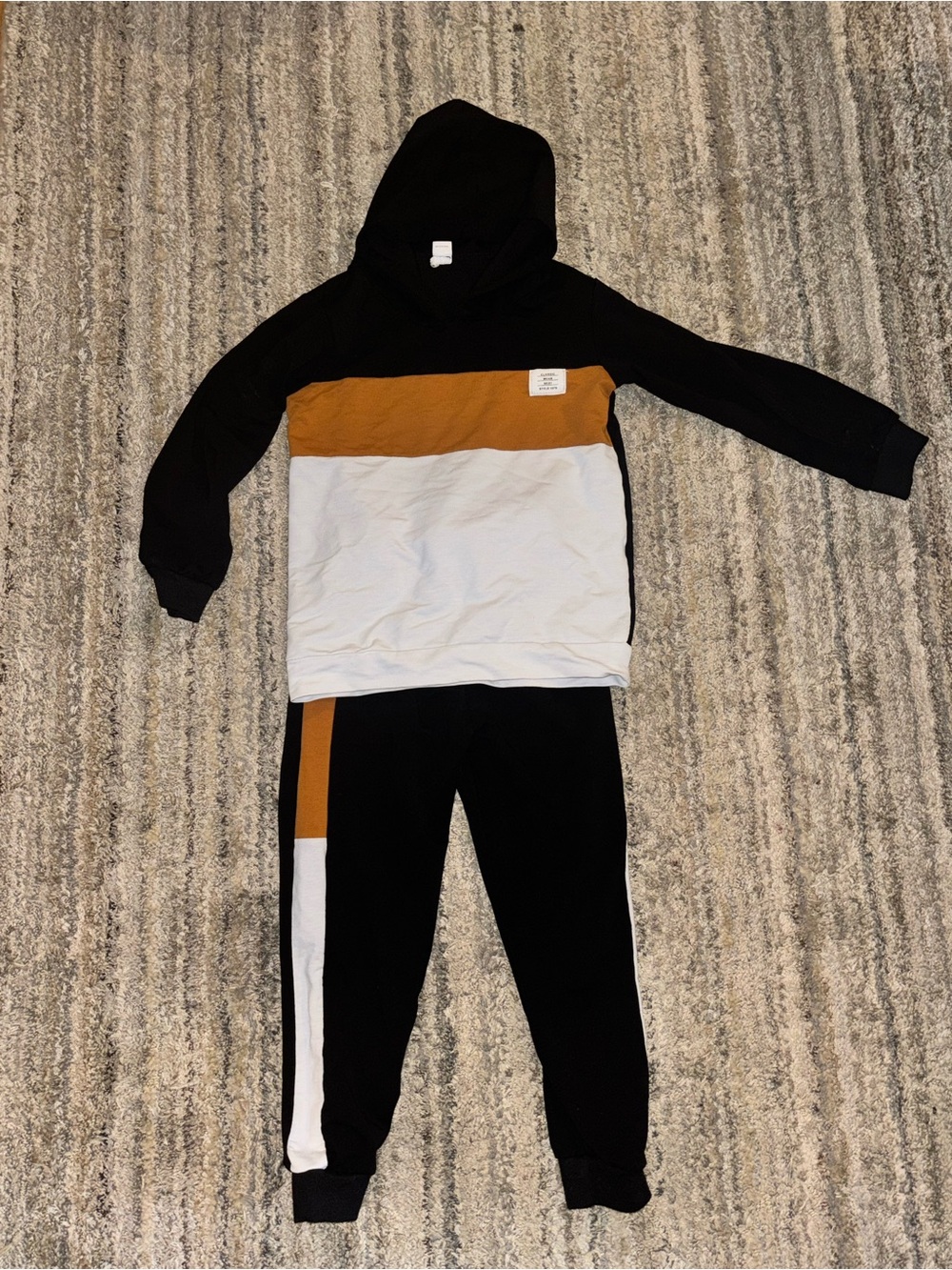 Kids Colorblock Hoodie & Joggers Set - Black, White & Orange